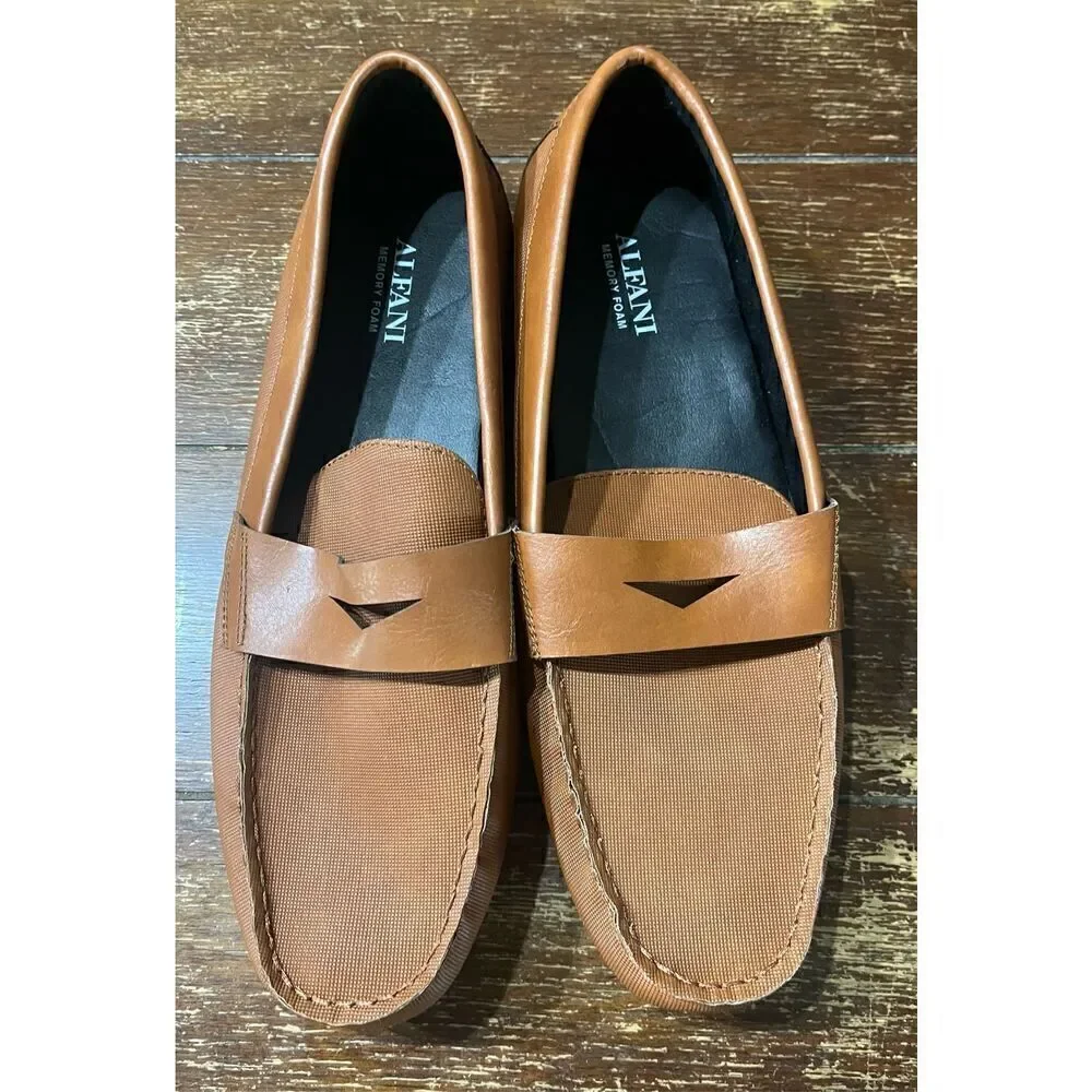 Alfani Mens Brown Penny Comfort Iker Round Toe Slip On Loafers